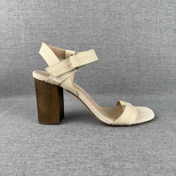 Splendid Leather Sandals Womens 9.5 Ivory Block Heel‎ Ankle Strap Beachy Neutral - Picture 1 of 15